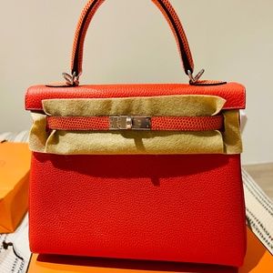 Hermes Kelly 25 Poppy Orange Lizard strap and handle NEW W TAGS (2022)